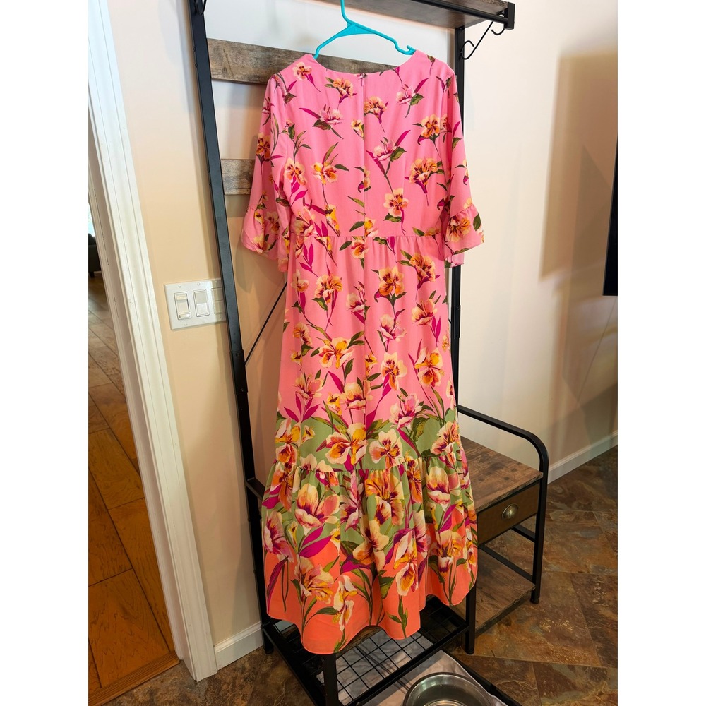 London Style Collection Pink Floral V-Neck Tiered Maxi Dress Size 10 - Picture 3 of 4